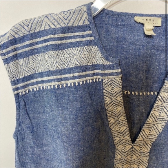 Soft Joie Size XS Blue Natali Chambray Shift Dress Blue Tassel Mini - Picture 3 of 5